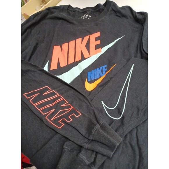 Nike Black Red Swoosh Logo Mens All Over Print Spell Out Graphic T Shirt XXL - Picture 6 of 7